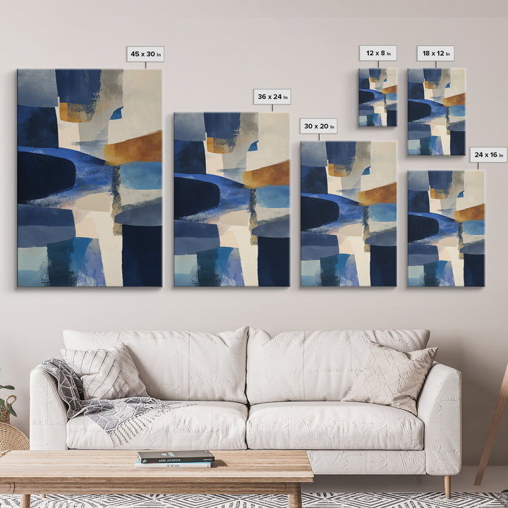 Bold Navy and Ivory Abstract Brushwork Framed Canvas Print, Above Sofa Art, Gallery Decor, Living Room Decor, Statement, ASA-2x3-26