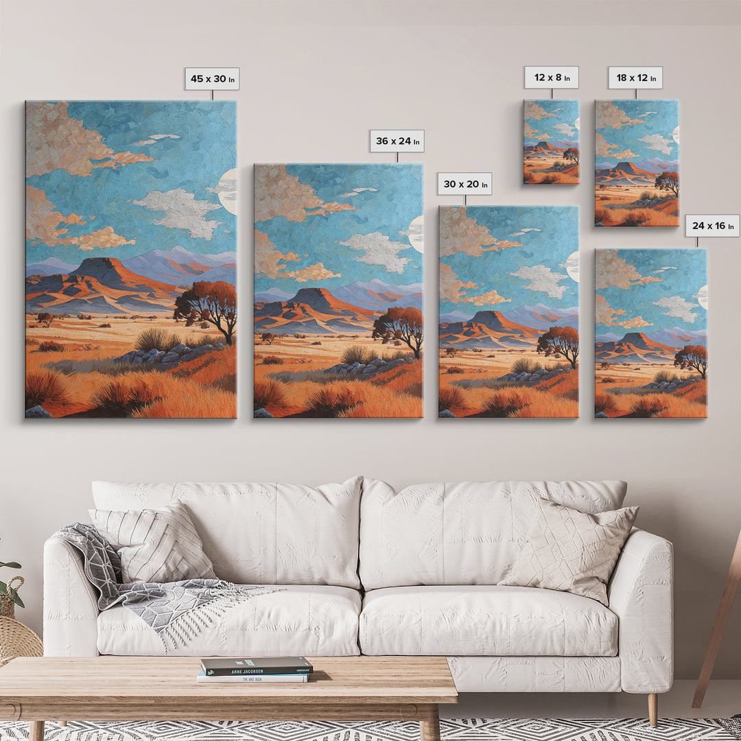 Desert Mesa Panorama Framed Canvas Print, Above Sofa Art, Framed Wall Art, Living Room Decor, Oil Painting, Statement, ASA-2x3-28