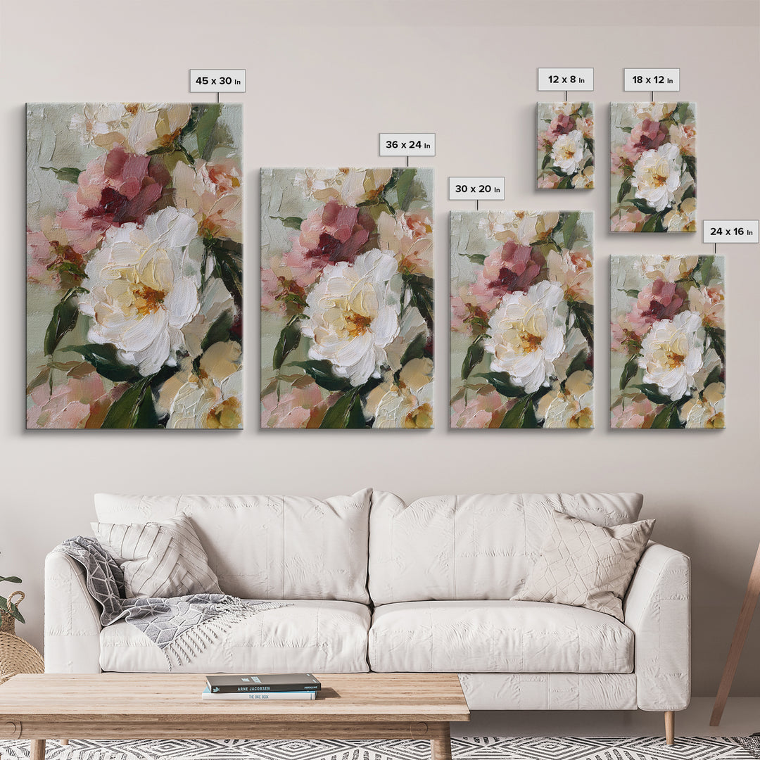 Large Expressive Floral Bouquet Framed Canvas Print, Above Sofa Art, Art Print, Living Room Decor, Fine Art, Statement, ASA-2x3-38