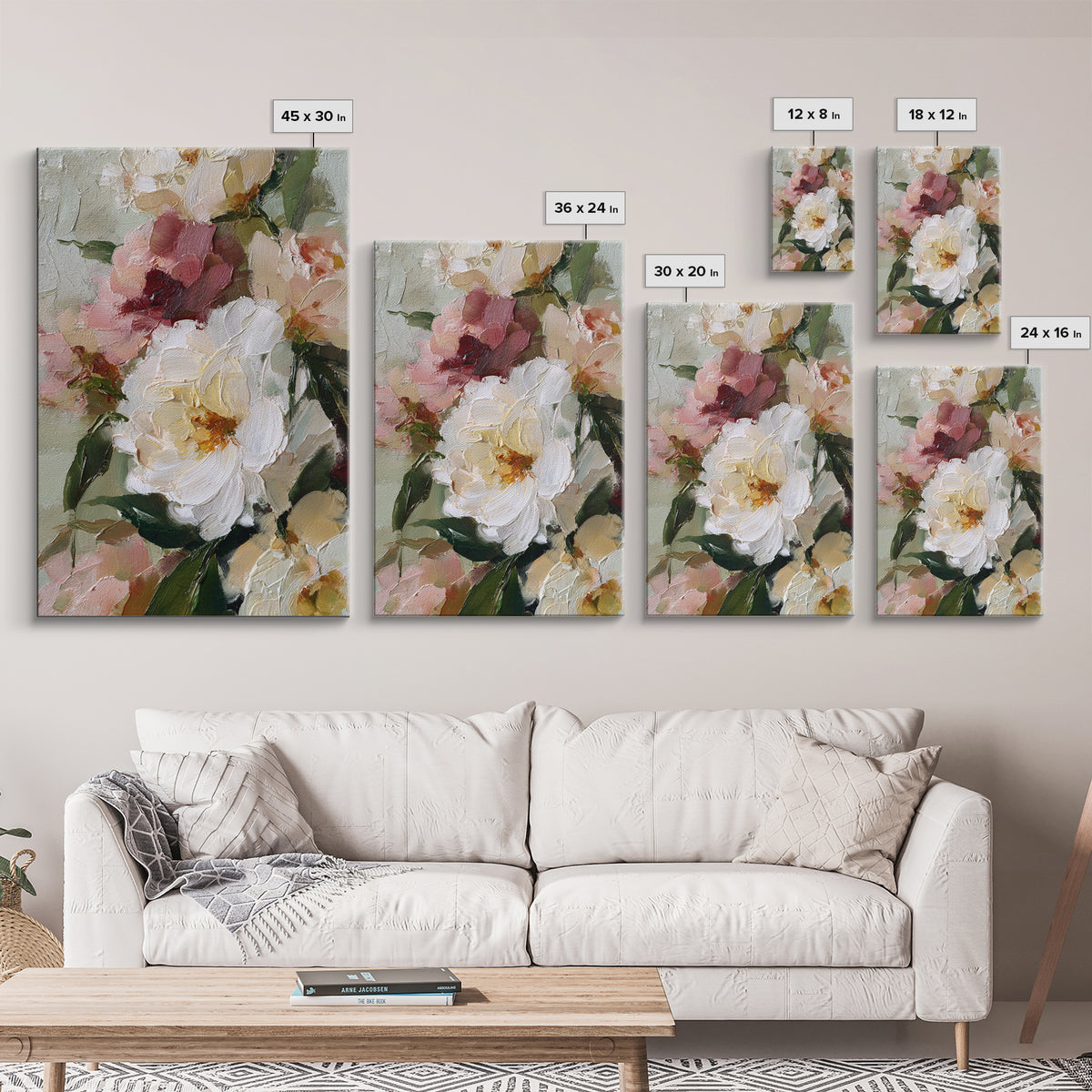 Large Expressive Floral Bouquet Framed Canvas Print, Above Sofa Art, Art Print, Living Room Decor, Fine Art, Statement, ASA-2x3-38