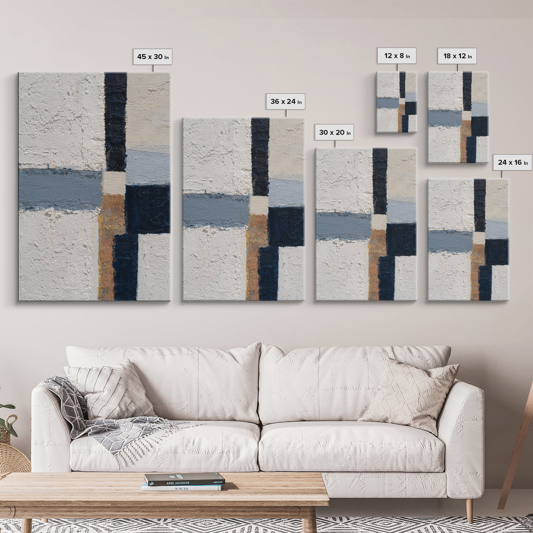 Bold Navy and Ivory Abstract Brushwork Canvas Print, Above Sofa Art, Boho Decor, Living Room Decor, Fine Art, Statement, ASA-2x3-50