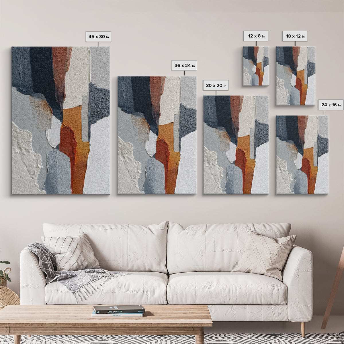 Luxury Monochrome Stone Composition Framed Canvas Print, Above Sofa Art, Minimalist Wall Art, Living Room Decor, Oil Painting, ASA-2x3-51