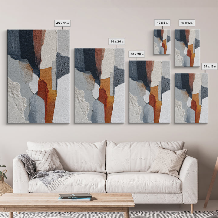 Luxury Monochrome Stone Composition Framed Canvas Print, Above Sofa Art, Minimalist Wall Art, Living Room Decor, Oil Painting, ASA-2x3-51