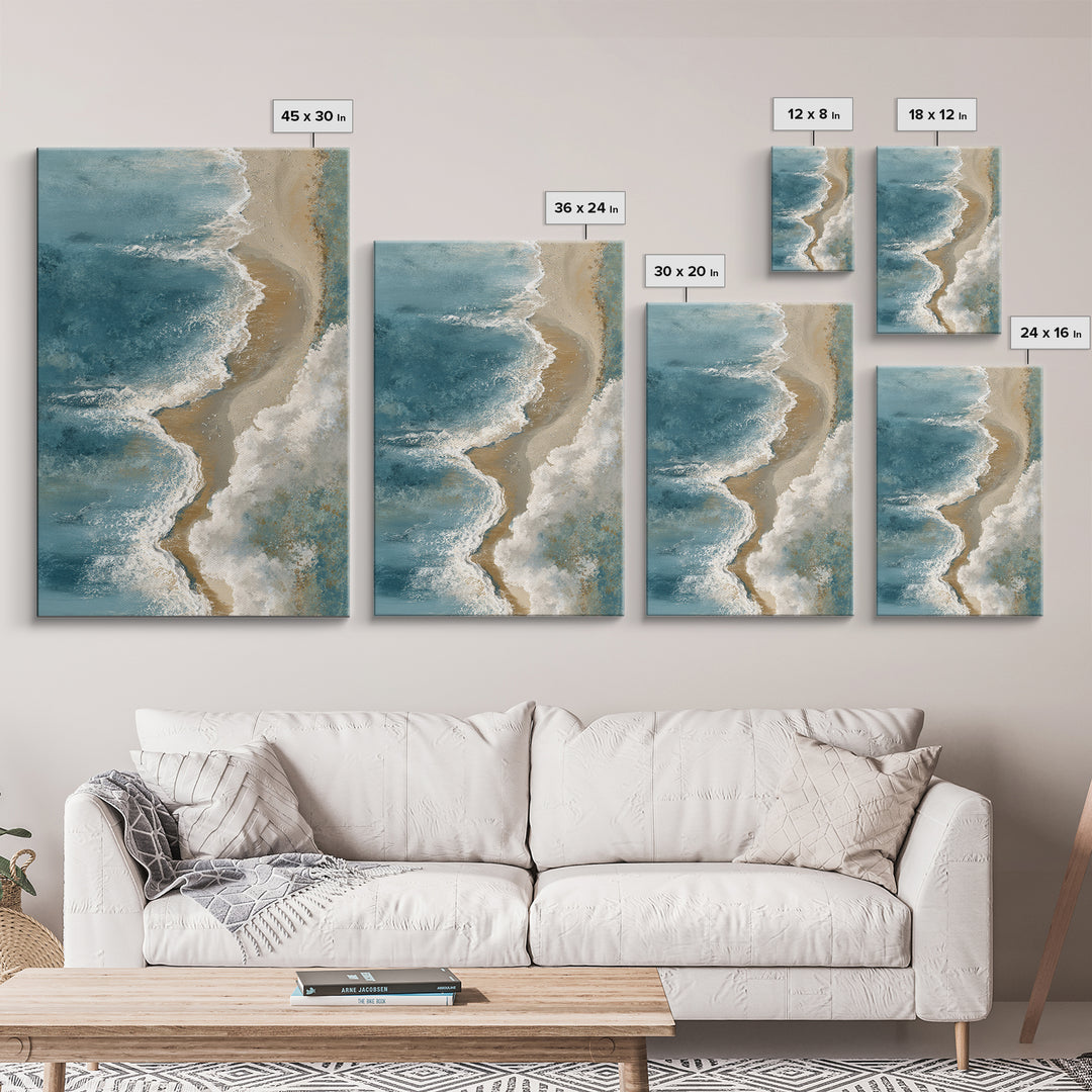 Panoramic Coastal Shoreline from an Aerial View Framed Canvas Print, Above Sofa Art, Boho Decor, Living Room Decor, Statement, ASA-2x3-59