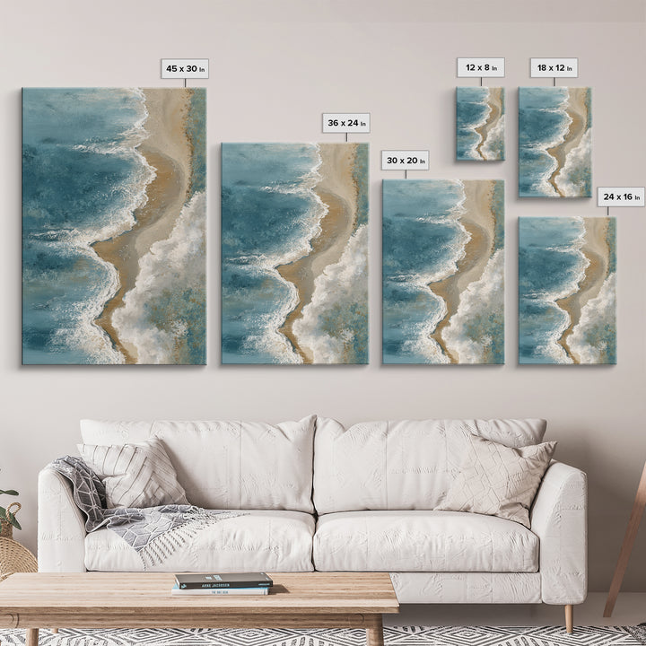 Panoramic Coastal Shoreline from an Aerial View Framed Canvas Print, Above Sofa Art, Boho Decor, Living Room Decor, Statement, ASA-2x3-59