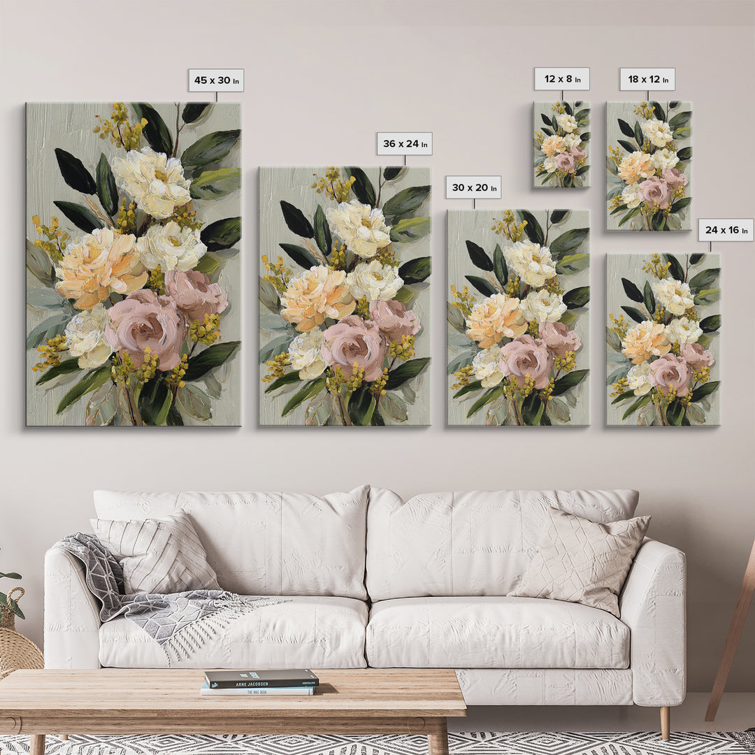 Large Expressive Floral Bouquet Canvas Print, Above Sofa Art, Wall Art, Living Room Decor, Statement, Horizontal Wall Art, ASA-2x3-62