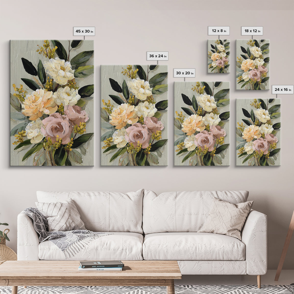 Large Expressive Floral Bouquet Canvas Print, Above Sofa Art, Wall Art, Living Room Decor, Statement, Horizontal Wall Art, ASA-2x3-62