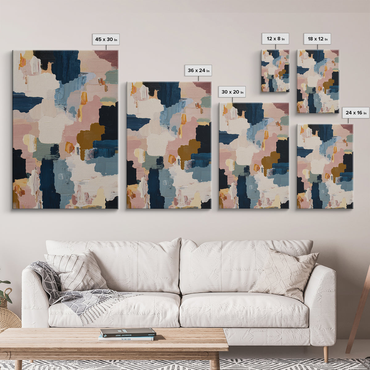 Bold Navy and Ivory Abstract Brushwork Framed Canvas Print, Above Sofa Art, Living Room Decor, Abstract Art, Statement, ASA-2x3-74