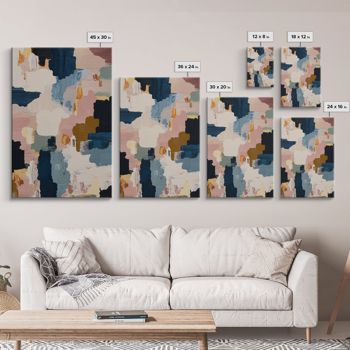 Bold Navy and Ivory Abstract Brushwork Framed Canvas Print, Above Sofa Art, Living Room Decor, Abstract Art, Statement, ASA-2x3-74