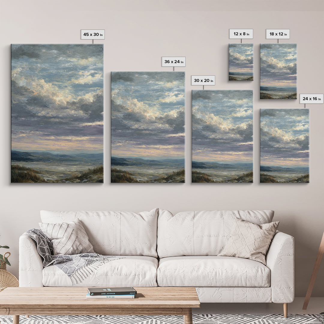 Dramatic Cloudscape over a Distant Valley Canvas Print, Above Sofa Art, Textured Wall Art, Living Room Decor, Statement, ASA-2x3-85