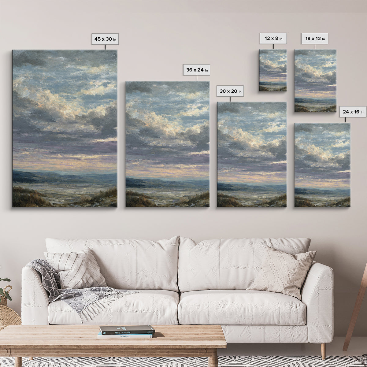 Dramatic Cloudscape over a Distant Valley Canvas Print, Above Sofa Art, Textured Wall Art, Living Room Decor, Statement, ASA-2x3-85