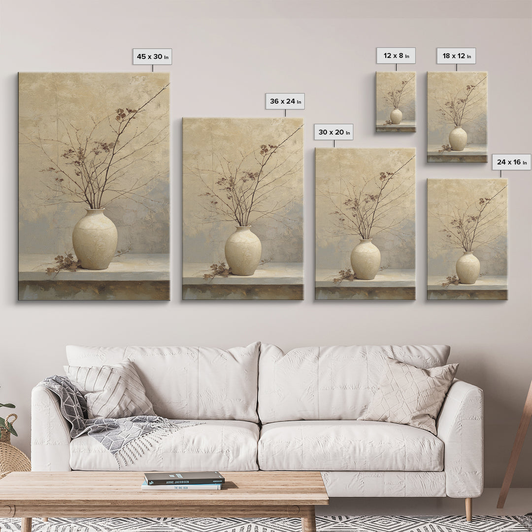Large Neutral Still Life Framed Canvas Print, Above Sofa Art, Printable Wall Art, Living Room Decor, Watercolor Art, Statement, ASA-2x3-94