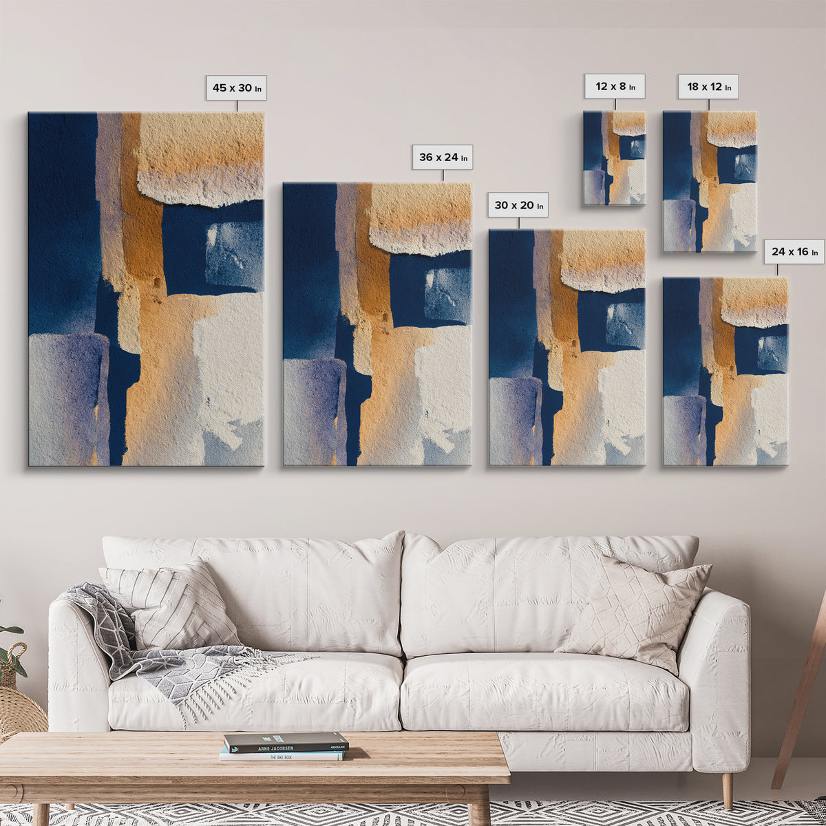 Bold Navy and Ivory Abstract Brushwork Framed Canvas Print, Above Sofa Art, Living Room Decor, Abstract Art, Statement, ASA-2x3-98