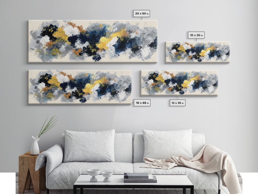 Bold Navy and Ivory Abstract Brushwork Canvas Print, Above Sofa Art, Textured Painting, Living Room Decor, Statement, ASA-3x1-10