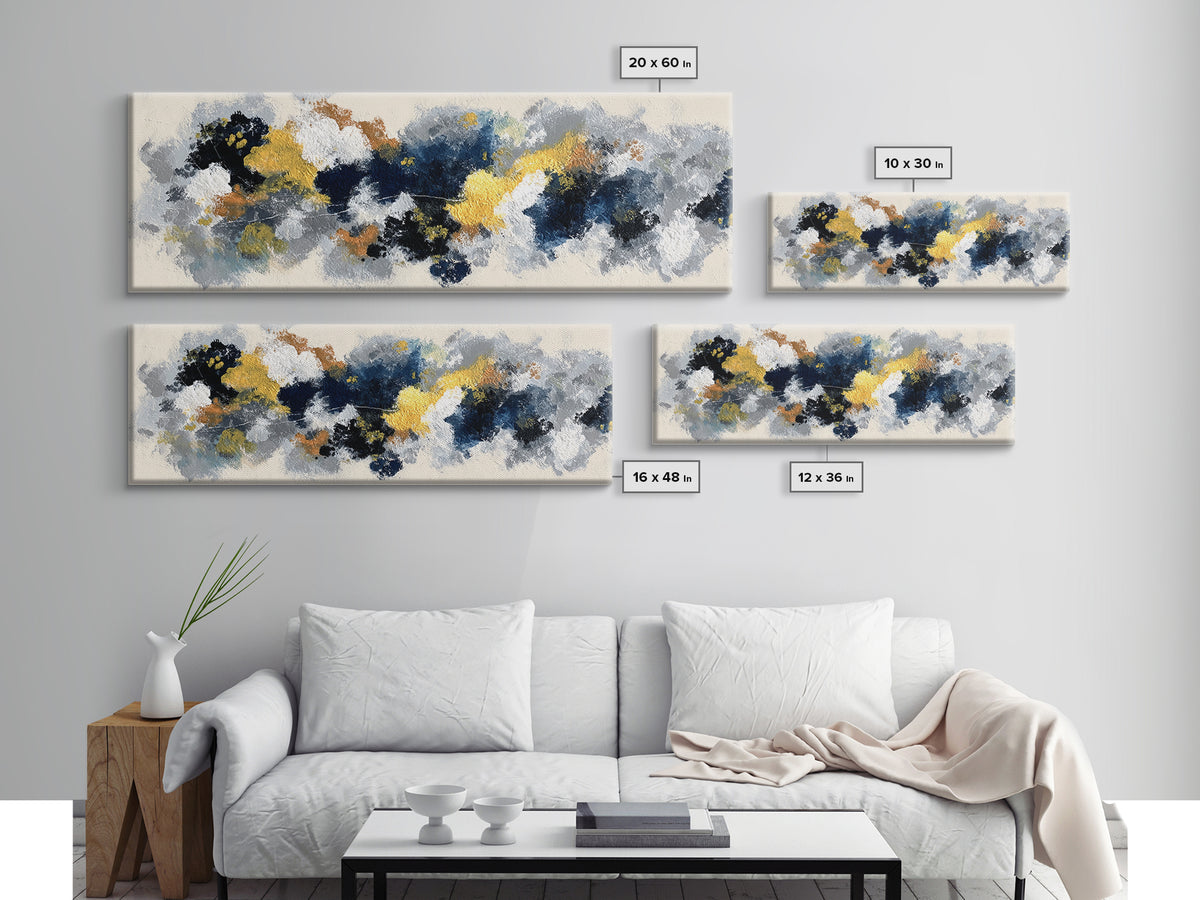 Bold Navy and Ivory Abstract Brushwork Canvas Print, Above Sofa Art, Textured Painting, Living Room Decor, Statement, ASA-3x1-10