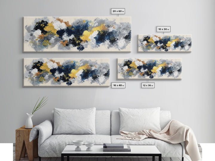 Bold Navy and Ivory Abstract Brushwork Canvas Print, Above Sofa Art, Textured Painting, Living Room Decor, Statement, ASA-3x1-10
