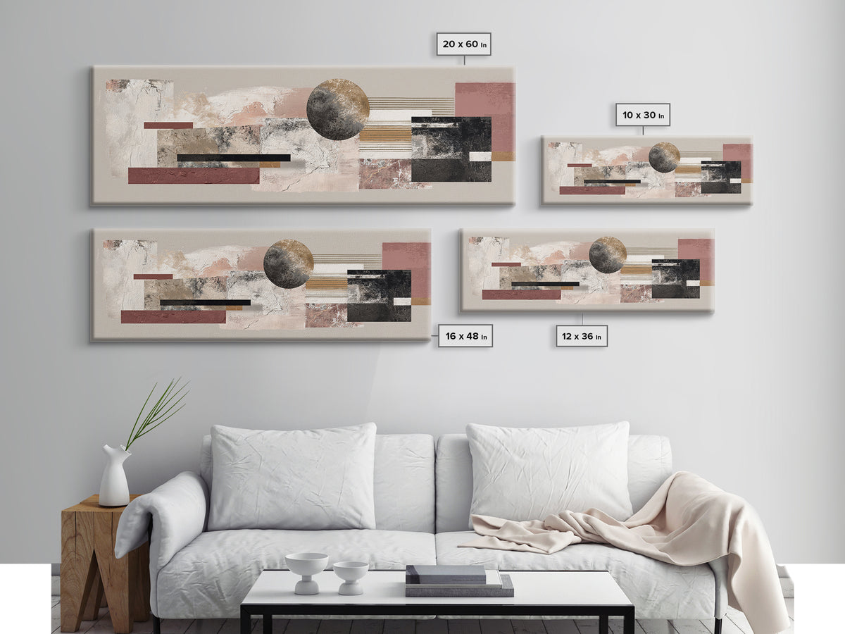 Luxury Monochrome Stone Composition Canvas Print, Above Sofa Art, Japandi Wall Art, Living Room Decor, Watercolor Art, ASA-3x1-11