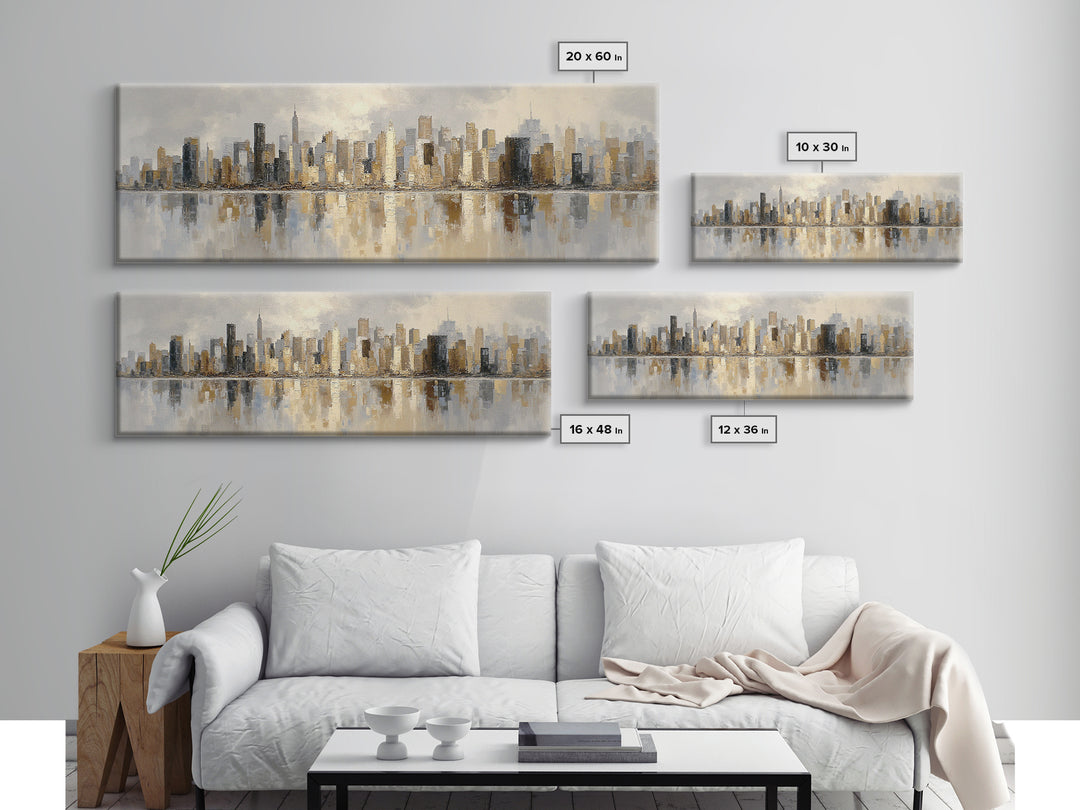 Quiet City Skyline Reduced to Elegant Shapes Canvas Print, Above Sofa Art, Floral Wall Art, Living Room Decor, Abstract Art, ASA-3x1-14