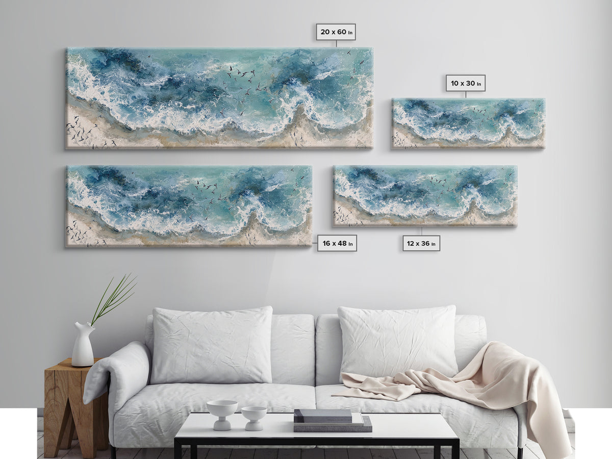 Panoramic Coastal Shoreline from an Aerial View Canvas Print, Above Sofa Art, Wall Decor, Living Room Decor, Statement, ASA-3x1-19