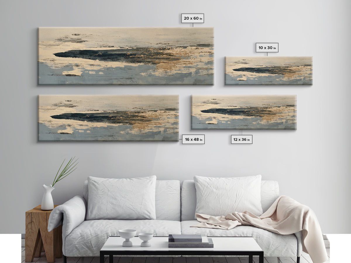 Minimal Black Ink Composition Canvas Print, Above Sofa Art, Coastal Decor, Living Room Decor, Fine Art, Statement, Luxury Decor, ASA-3x1-24