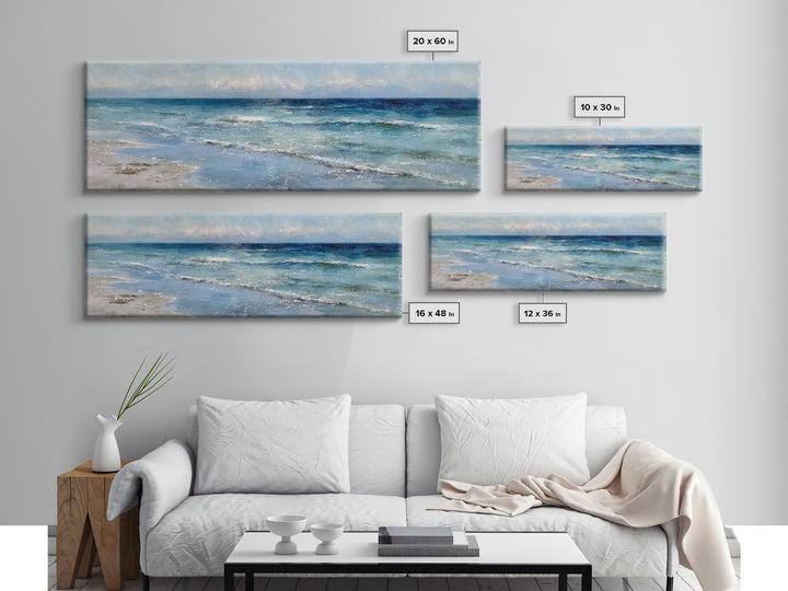 Moody Seascape at Twilight Framed Canvas Print, Above Sofa Art, Modern Art, Living Room Decor, Oil Painting, Statement, ASA-3x1-28