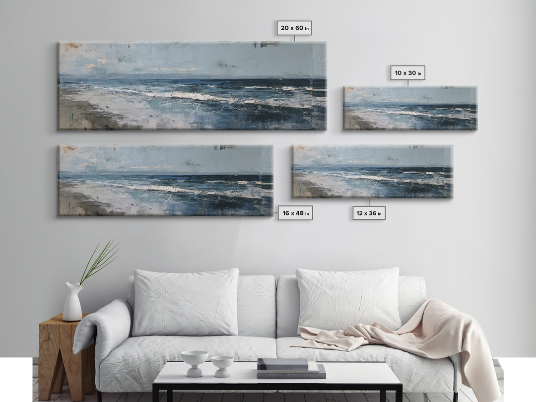 Moody Seascape at Twilight Canvas Print, Above Sofa Art, Set of 3 Prints, Living Room Decor, Watercolor Art, Statement, ASA-3x1-4
