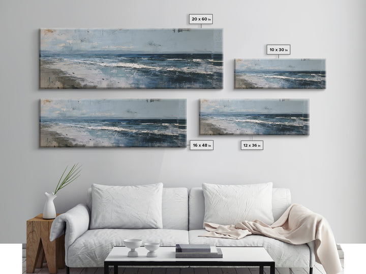 Moody Seascape at Twilight Canvas Print, Above Sofa Art, Set of 3 Prints, Living Room Decor, Watercolor Art, Statement, ASA-3x1-4