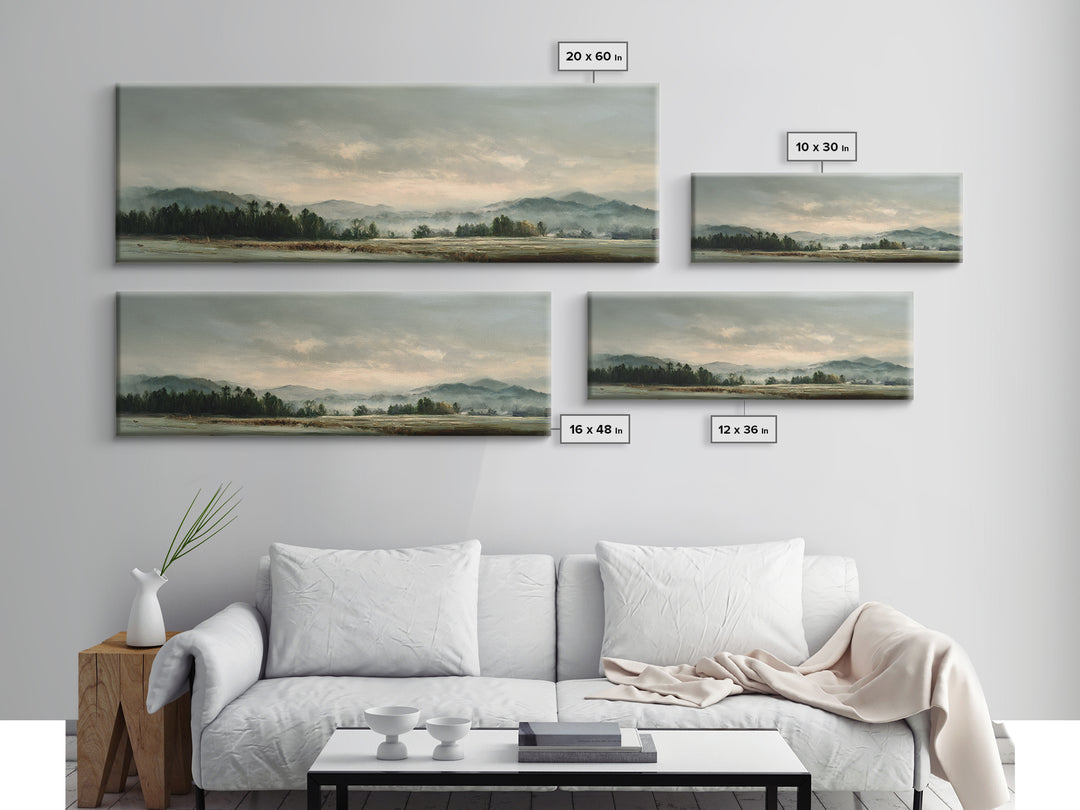 Gallery Style Landscape with Expansive Negative Space Canvas Print, Above Sofa Art, Botanical Wall Art, Living Room Decor, ASA-3x1-40