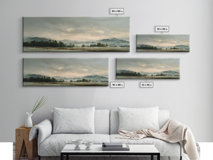 Gallery Style Landscape with Expansive Negative Space Canvas Print, Above Sofa Art, Botanical Wall Art, Living Room Decor, ASA-3x1-40
