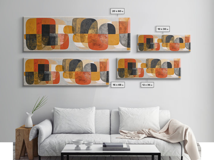 Bold Mid Century Geometric Forms Framed Canvas Print, Above Sofa Art, Gallery Decor, Living Room Decor, Abstract Art, Statement, ASA-3x1-44
