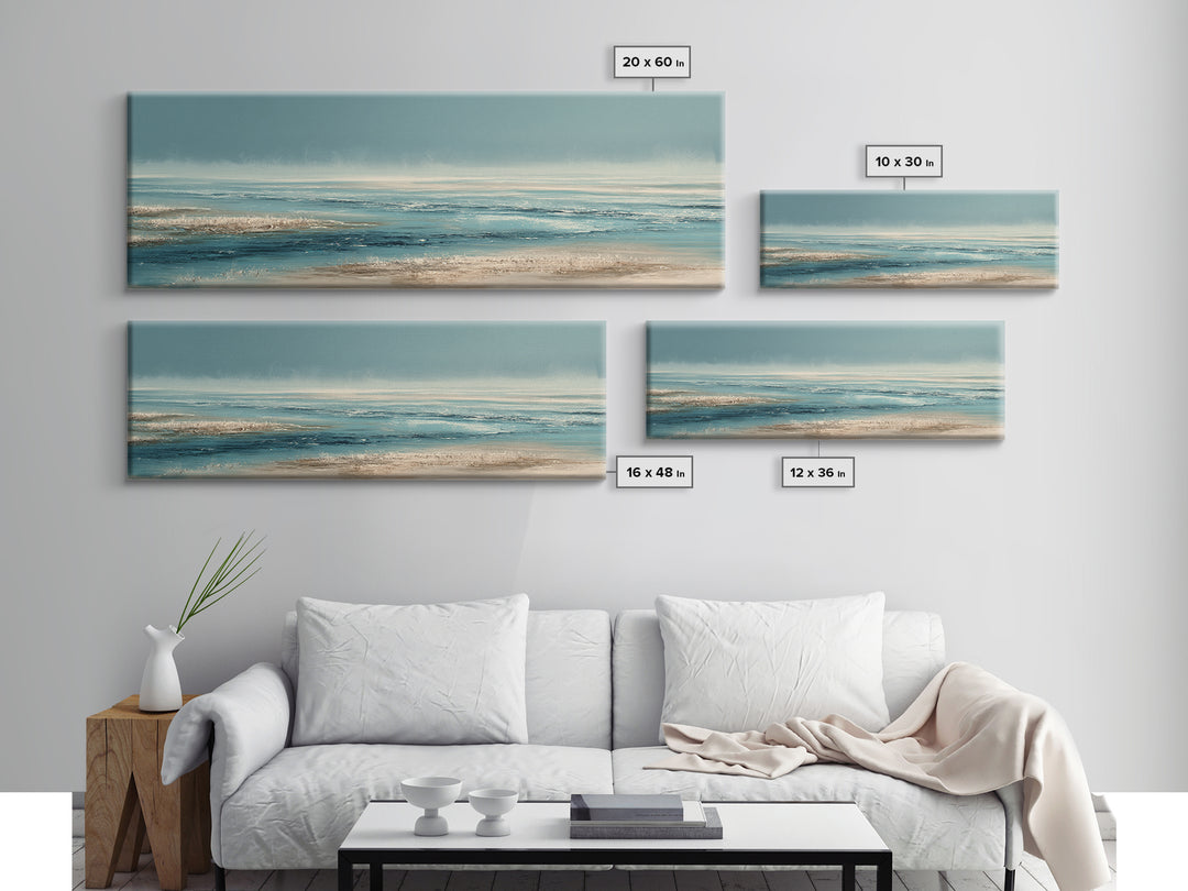 Moody Seascape at Twilight Framed Canvas Print, Above Sofa Art, Luxury Decor, Living Room Decor, Abstract Art, Statement, ASA-3x1-52