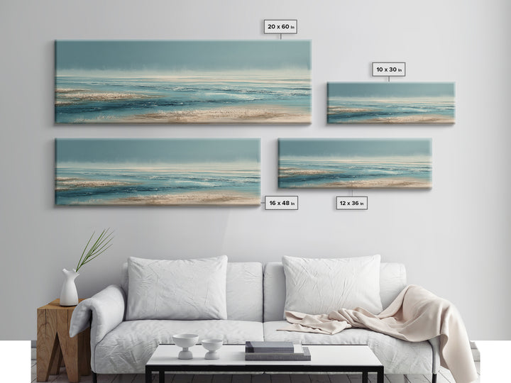 Moody Seascape at Twilight Framed Canvas Print, Above Sofa Art, Luxury Decor, Living Room Decor, Abstract Art, Statement, ASA-3x1-52