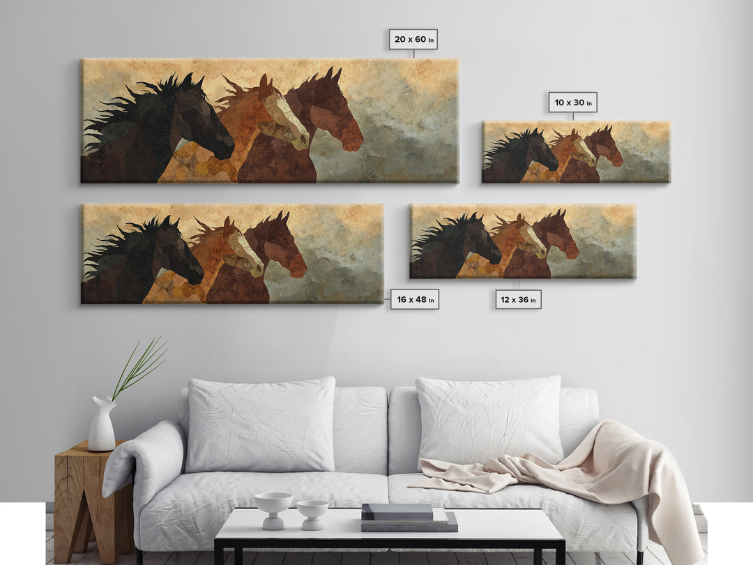 Statement Horse Silhouette Framed Canvas Print, Above Sofa Art, Oversized Wall Art, Living Room Decor, Fine Art, Statement, ASA-3x1-53