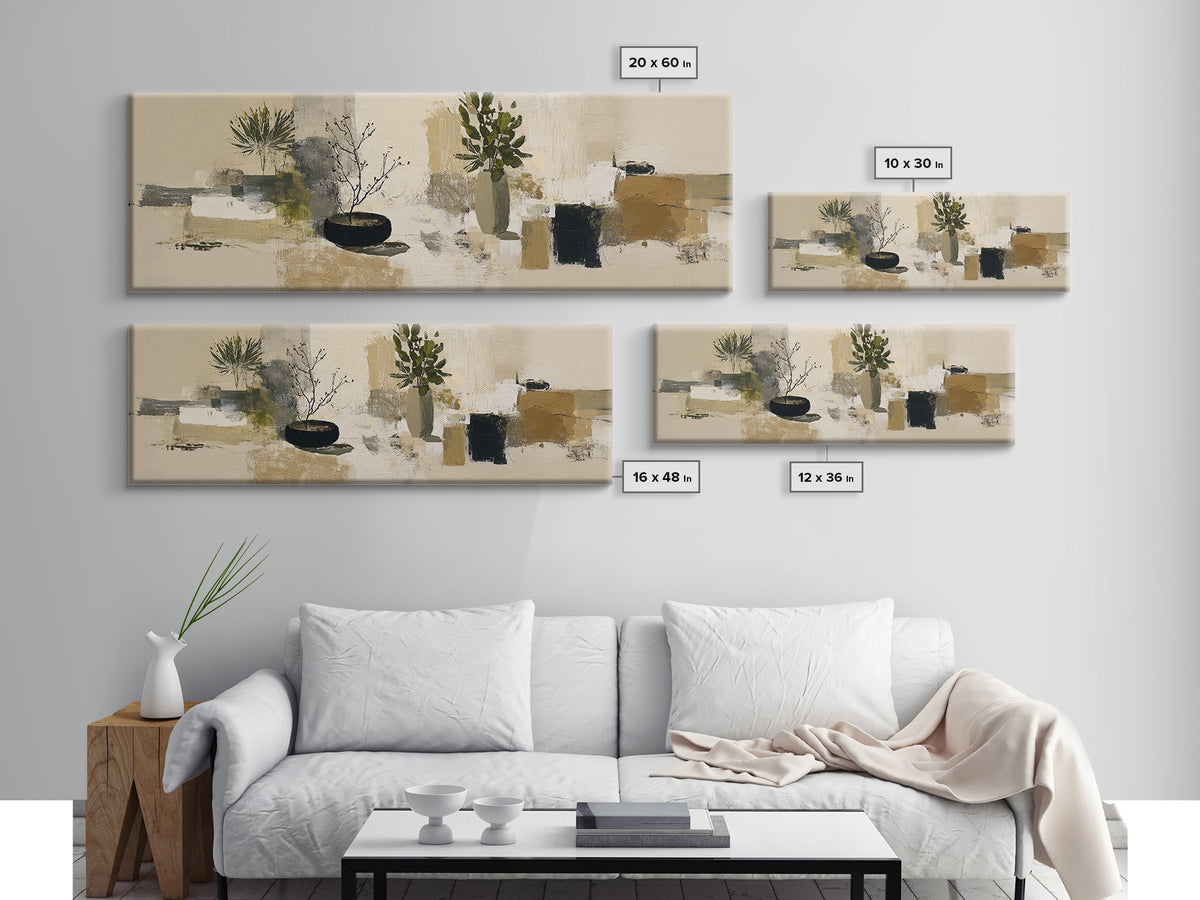 Large Neutral Still Life Canvas Print, Above Sofa Art, Living Room Wall Art, Living Room Decor, Watercolor Art, Statement, ASA-3x1-54
