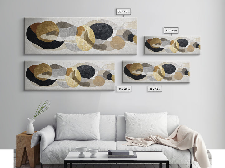 Luxury Monochrome Stone Composition Framed Canvas Print, Above Sofa Art, Textured Painting, Living Room Decor, Statement, ASA-3x1-59