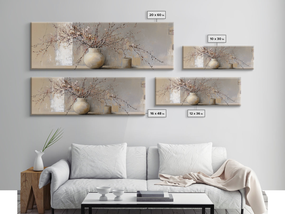 Large Neutral Still Life Canvas Print, Above Sofa Art, Canvas Print, Living Room Decor, Fine Art, Statement, Botanical Wall Art, ASA-3x1-6