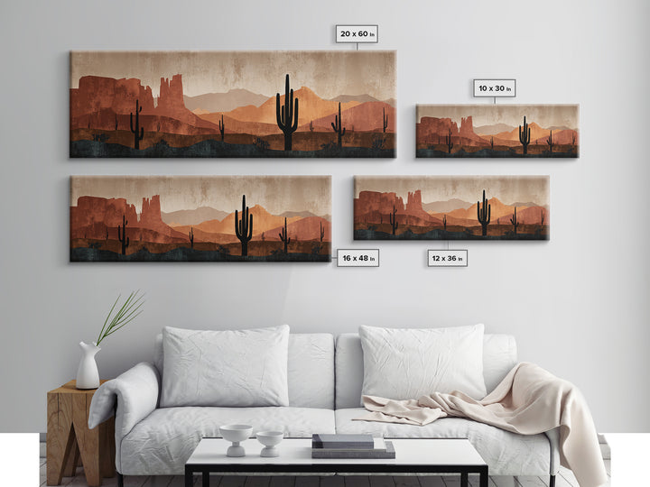 Desert Mesa Panorama Framed Canvas Print, Above Sofa Art, Fine Art Print, Living Room Decor, Oil Painting, Statement, ASA-3x1-60