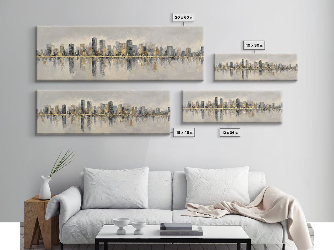 Quiet City Skyline Reduced to Elegant Shapes Canvas Print, Above Sofa Art, Coastal Decor, Living Room Decor, Statement, ASA-3x1-62