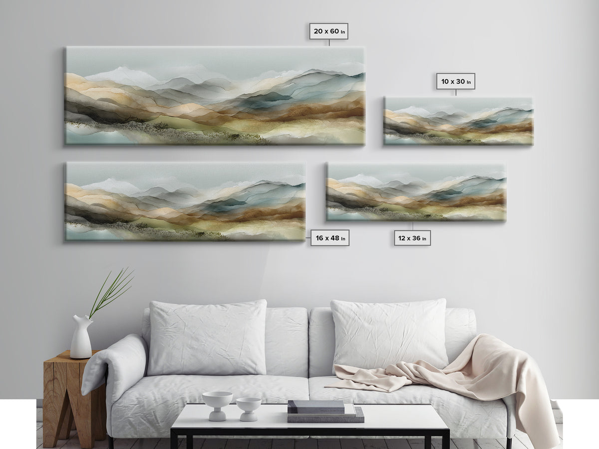 Abstract River Bends Framed Canvas Print, Above Sofa Art, Boho Decor, Living Room Decor, Abstract Art, Statement, ASA-3x1-63