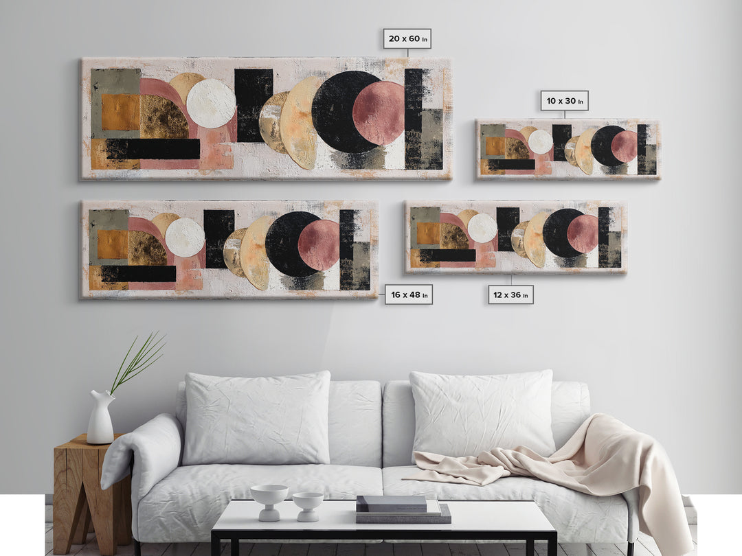 Bold Mid Century Geometric Forms Framed Canvas Print, Above Sofa Art, Living Room Decor, Abstract Art, Statement, ASA-3x1-68