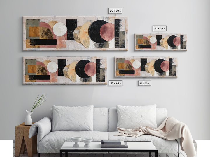 Bold Mid Century Geometric Forms Framed Canvas Print, Above Sofa Art, Living Room Decor, Abstract Art, Statement, ASA-3x1-68