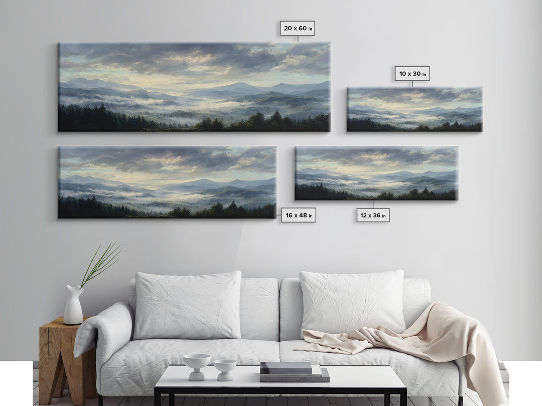 Dramatic Cloudscape over a Distant Valley Framed Canvas Print, Above Sofa Art, Canvas Print, Living Room Decor, Statement, ASA-3x1-69