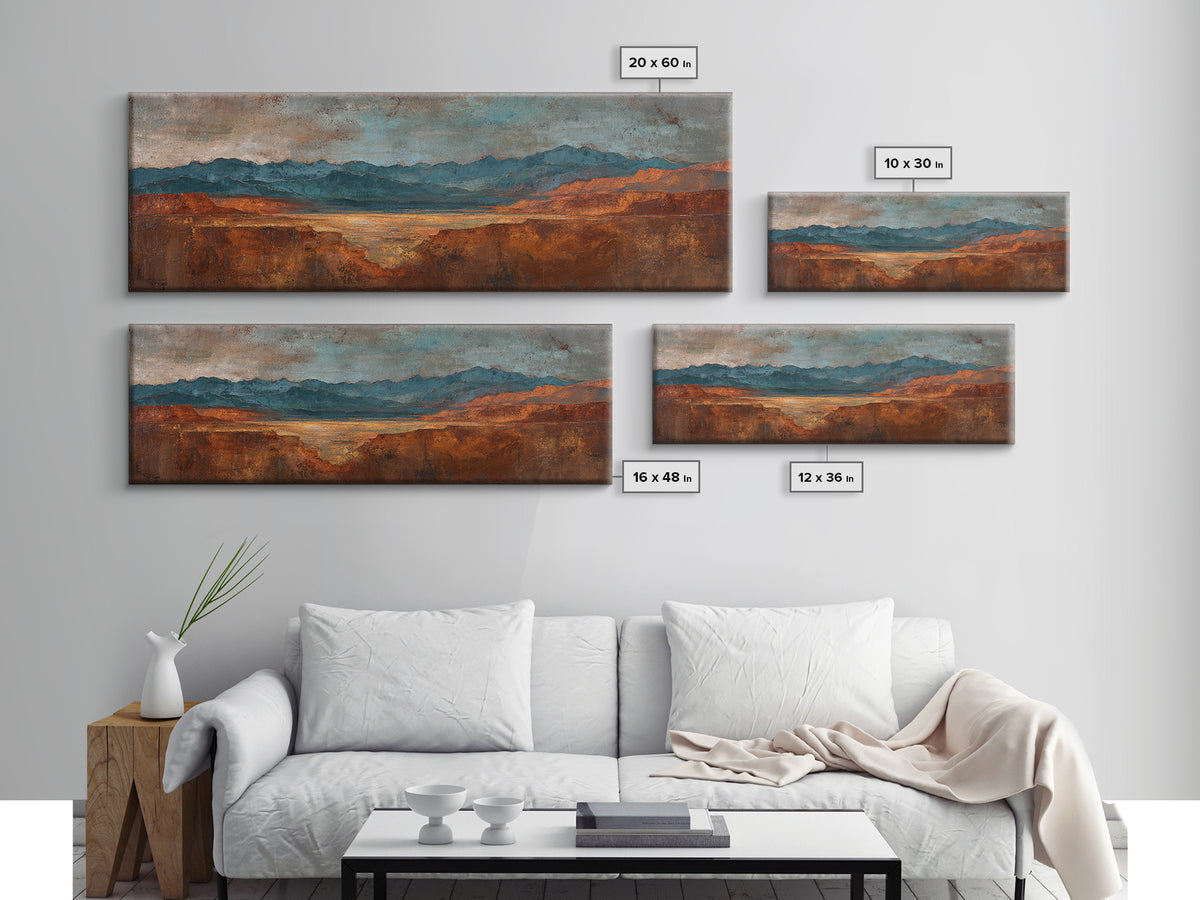 Abstract Canyon Landscape Canvas Print, Above Sofa Art, Framed Wall Art, Living Room Decor, Oil Painting, Statement, ASA-3x1-71