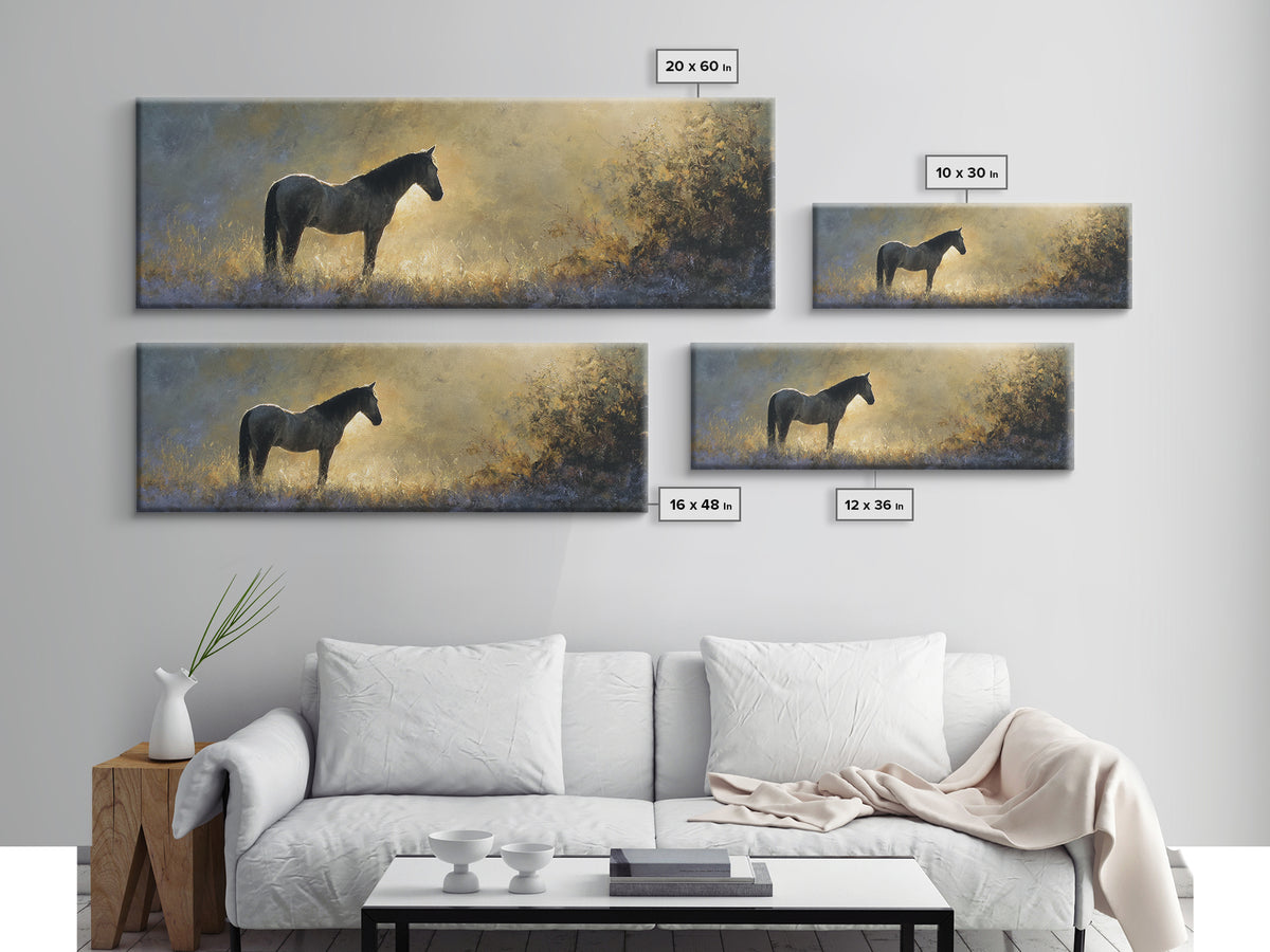 Statement Horse Silhouette Framed Canvas Print, Above Sofa Art, Oversized Wall Art, Living Room Decor, Fine Art, Statement, ASA-3x1-77