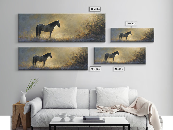 Statement Horse Silhouette Framed Canvas Print, Above Sofa Art, Oversized Wall Art, Living Room Decor, Fine Art, Statement, ASA-3x1-77
