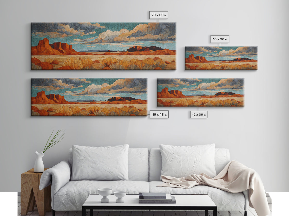 Desert Mesa Panorama Framed Canvas Print, Above Sofa Art, Home Decor, Living Room Decor, Statement, Oversized Wall Art, ASA-3x1-84