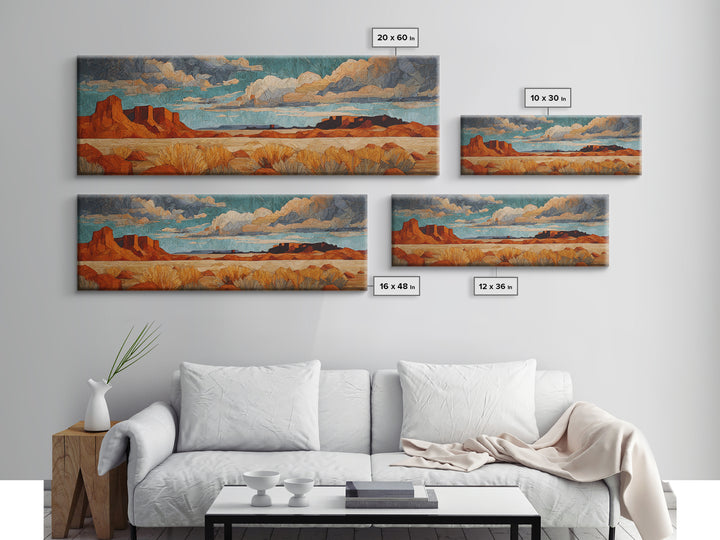 Desert Mesa Panorama Framed Canvas Print, Above Sofa Art, Home Decor, Living Room Decor, Statement, Oversized Wall Art, ASA-3x1-84