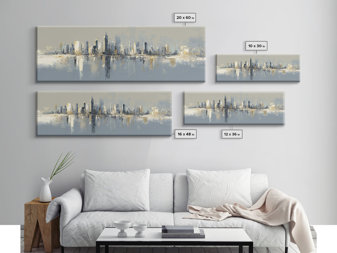 Quiet City Skyline Reduced to Elegant Shapes Canvas Print, Above Sofa Art, Living Room Decor, Abstract Art, Statement, ASA-3x1-86