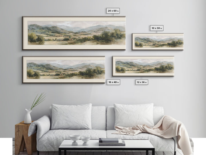 Sunlit Rolling Hills Framed Canvas Print, Above Sofa Art, Mid Century Modern, Living Room Decor, Fine Art, Statement, ASA-3x1-9