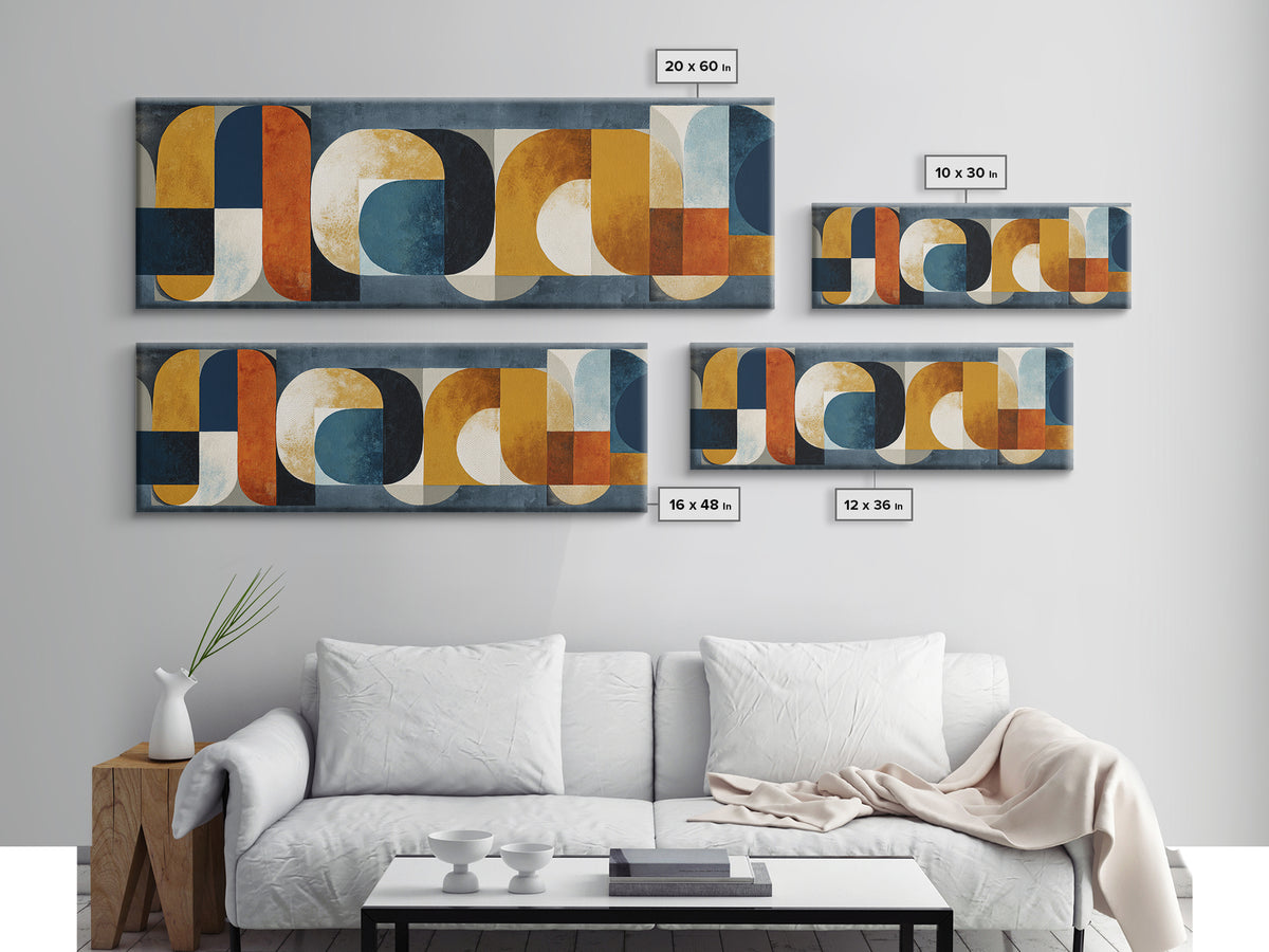 Bold Mid Century Geometric Forms Canvas Print, Above Sofa Art, Mid Century Modern, Living Room Decor, Fine Art, Statement, ASA-3x1-92
